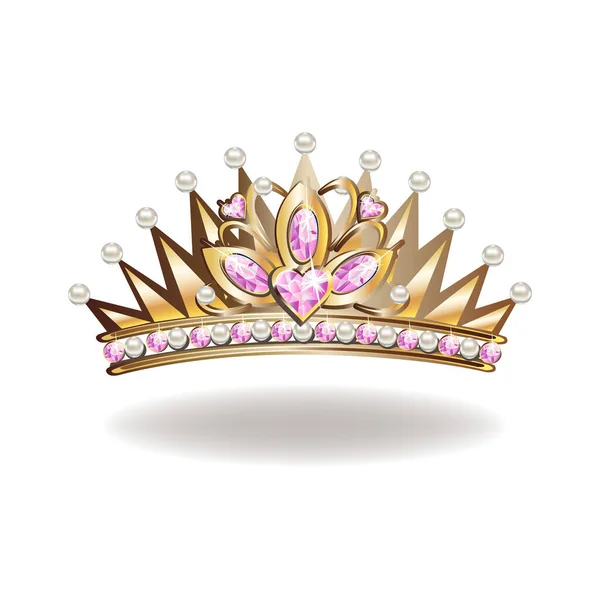 Princess Στέμμα Τιάρα Μαργαριτάρια Και Ροζ Πολύτιμους Λίθους Σχήμα Μια — Διανυσματικό Αρχείο