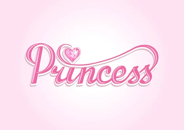 Χαριτωμένο Ροζ Λέξη Πριγκίπισσα Χέρι Γράμματα Σχήμα Καρδιάς Πολύτιμος Λίθος — Διανυσματικό Αρχείο