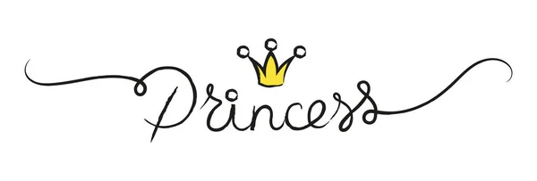 Χαριτωμένη Λέξη Πριγκίπισσα Χέρι Γράμματα Στέμμα Μικρή Πριγκίπισσα Καλλιγραφία Ετικέτα — Διανυσματικό Αρχείο