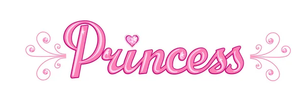 Χαριτωμένο Ροζ Λέξη Πριγκίπισσα Χέρι Γράμματα Σχήμα Καρδιάς Πολύτιμος Λίθος — Διανυσματικό Αρχείο