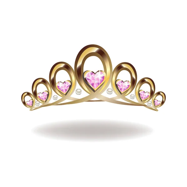 王妃王冠或头冠 有珍珠和粉色宝石 呈心形 呈心形 背景为白色 免版税图库插图