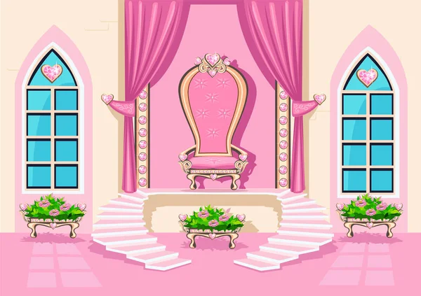 Beautiful Throne Room Pink Throne Beautiful Princess Adorned Pink Heart — Stock Vector