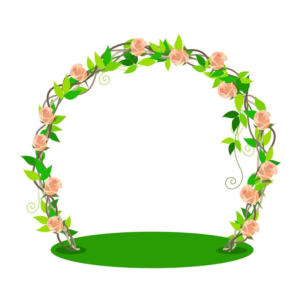 Krásný Svatební Oblouk Zdobený Jemnými Květinami Listím Jednoduchém Stylu Vektorová — Stockový vektor
