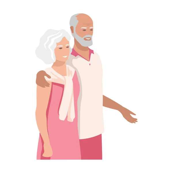 Abuelo Abraza Suavemente Abuela Feliz Pareja Ancianos Día Los Abuelos — Vector de stock