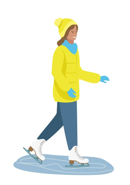 Friendly Girl Skates Ice Shows Her Hand Active Winter Sports — Stock Vector