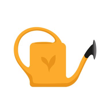 Beyaz arka planda sarı bahçe sulama kutusu. Çiçek ve fidelerin elle sulanması. Bahçe aletleri. Düz biçimli vektör illüstrasyonu.