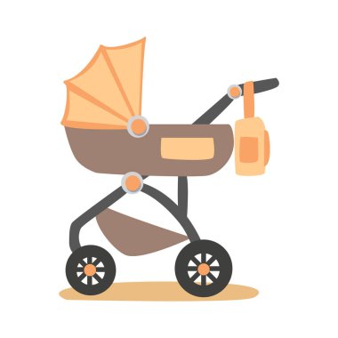 Yeni doğanlar için modern bebek arabası. Bebek arabası. Beyaz arkaplanda izole edilmiş düz biçimdeki vektör illüstrasyonu.