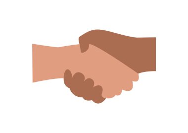 Dostça mı yoksa iş amaçlı mı? Dost canlısı insanlar el sıkışıyor. İnsanlar birbirlerini selamlar, anlaşırlar, işbirliği yaparlar. Beyaz arkaplanda düz bir şekilde vektör illüstrasyonuName.