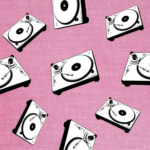 Tile background with vinyl record player