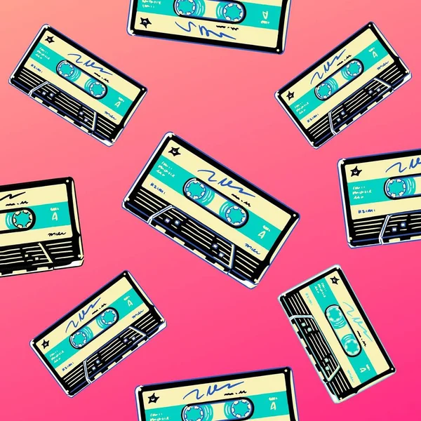 Tile background with retro cassette tapes. 