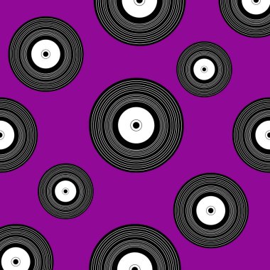 Vinil plakların ve notaların tasviri. Müzik severler, vinil koleksiyoncuları ve eski sanat severler için harika bir hediye.. 