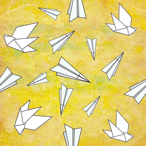 Tile background with paper airplanes. 
