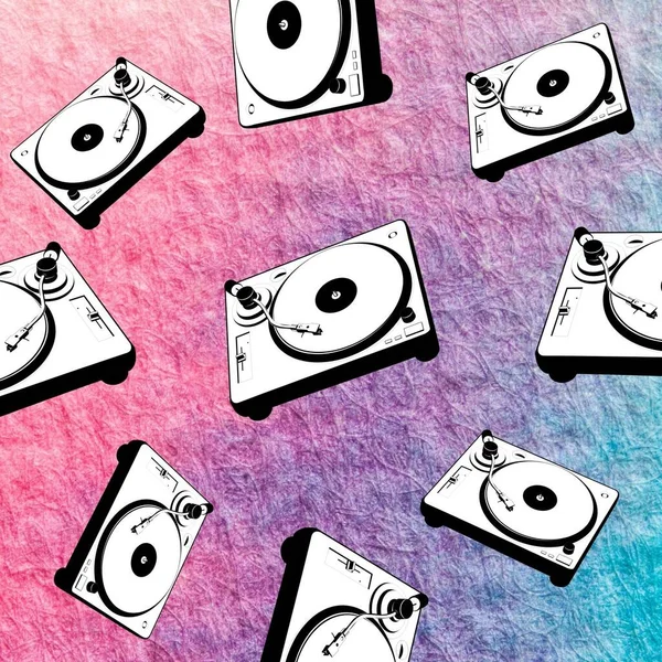 Tile background with vinyl record player