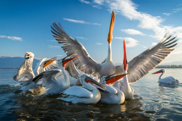 Doğal ortamda Dalmaçyalı pelikan, vahşi yaşam, yakın plan, Kerkini, Pelecanus crispus