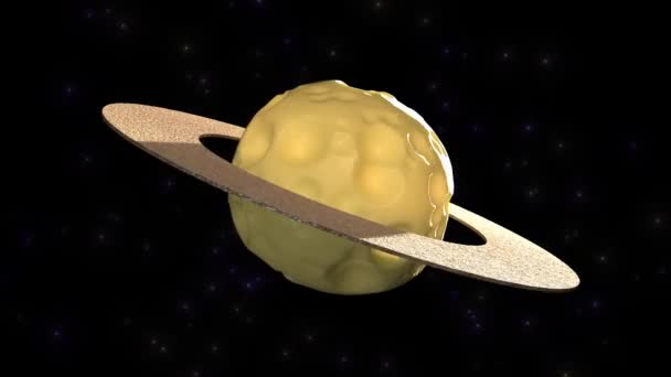 Peynir Ekmek Halkalarından Oluşan Gezegen Pırıl Pırıl Parlayan Yıldızların Arka — Stok video