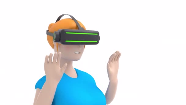 Meisje Een Virtual Reality Helm Karakter Animatie Staat Loop Naadloze — Stockvideo