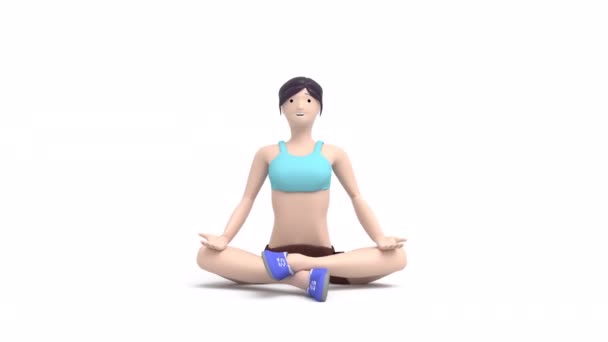 Character Girl Meditates Lotus Position Loop Animation — Stock Video