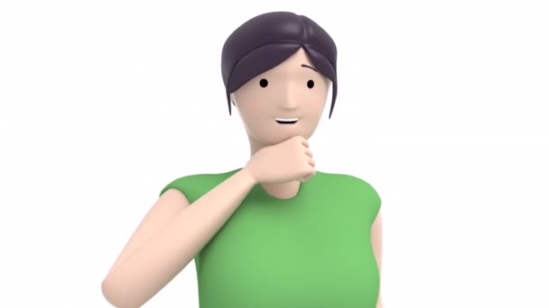 3D性格的女子拳头在下巴下认为能够环绕无缝透明的背景4K — 图库视频影像