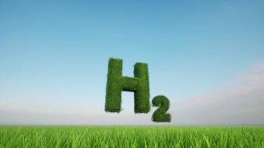 The letter denoting molecular hydrogen is covered with grass against the background of a green meadow ECO 4k