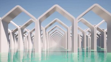 White construction buildings in the ocean 4k