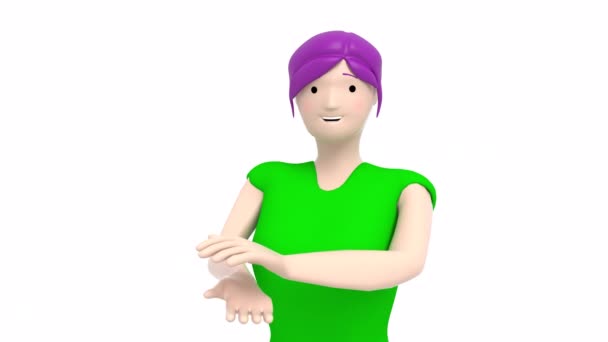 Character Girl Clapping Hands Admiration Approval Gesture Transparent Background — стоковое видео