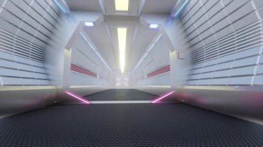 Futuristic corridor in a spaceship 4k