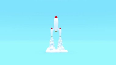 Start rocket 3d style on blue back 4k