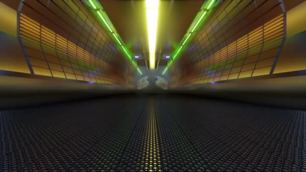 Large Corridor Science Fiction Starship Open Door — Stockvideo