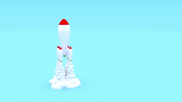 スタートランチロケット3Dスタイルオン青バック4K — ストック動画