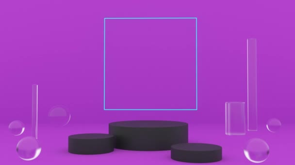 紫色造型讲台霓虹灯矩形闪烁圈无缝4K — 图库视频影像