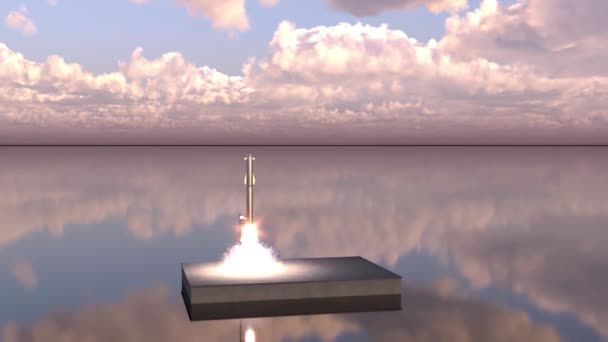 Начало Обеда Ракета Планформы Море Спокойный Океан — стоковое видео