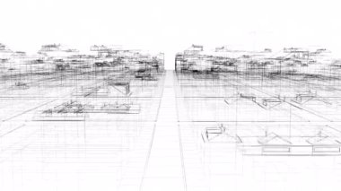 Şeffaf bir arka tarafta küçük bir kasabanın çizimi 4k