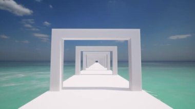 Gelecekçi yeni mimari kare kemer kaidesi tropikal okyanus dinlenme alanı 4k