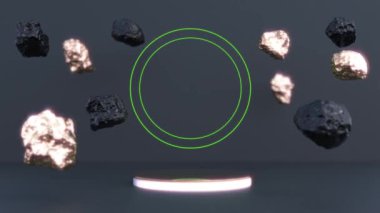 Neon dairesi sahnesi boş. Model altın ve siyah kaya. Dikensiz 4k döngü yapabiliyor.