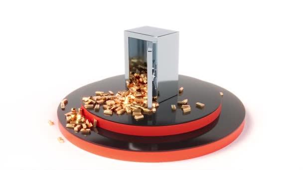 Золоті Коробки Гроші Металевому Відкритому Сейфі Етапах Введення Здатні Безшовно — стокове відео