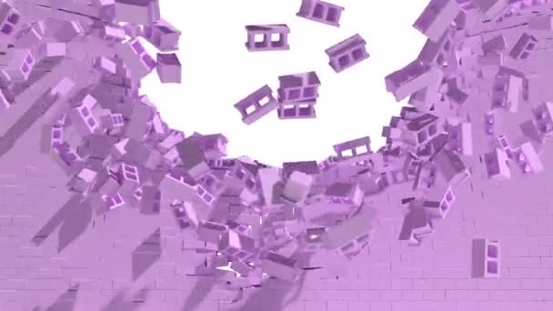 Разрушение Розовой Кирпичной Стены Прозрачной Спине — стоковое видео