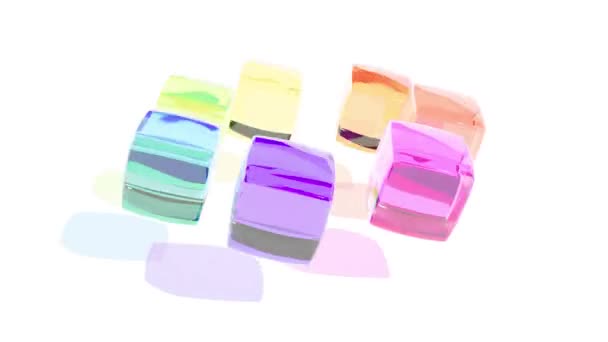 Color Cajas Vidrio Esferas Espalda Blanca — Vídeos de Stock