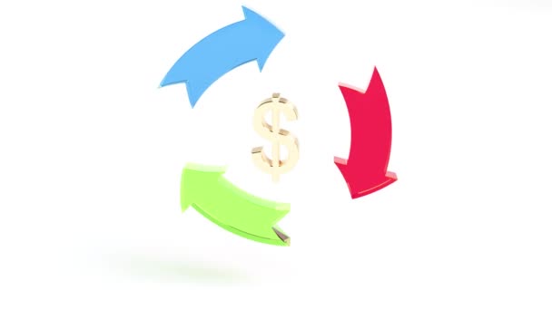 Arrows Red Blue Green Pointing Clockwise Direction Dollar Sign Able — Stock Video