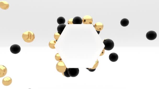 Zlaté Černé Koule Jsou Různé Velikosti Jsou Roztroušeny Celém Šestiúhelníku — Stock video
