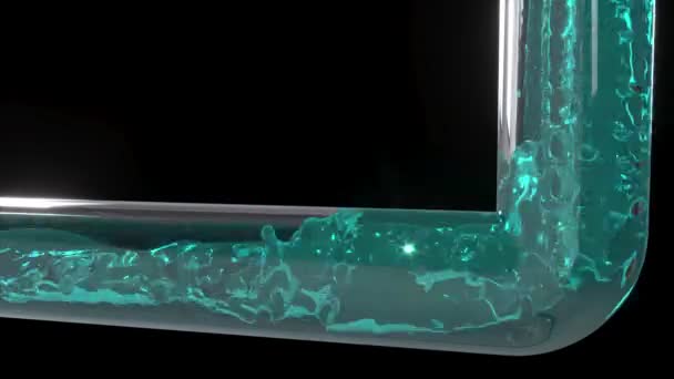 Turkos Färg Vatten Flöde Glas Röret Svart Rygg Slow Motion — Stockvideo