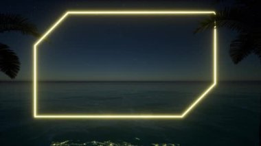 Sarı neon çerçeve gece deniz palmiyesi 4k