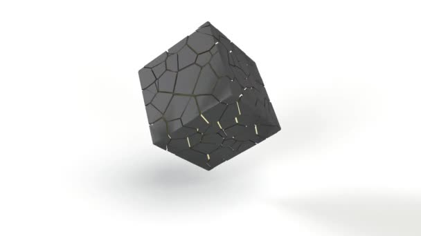 Cube Noir Avec Des Fissures Dorées Sur Intro Blanc Capable — Video