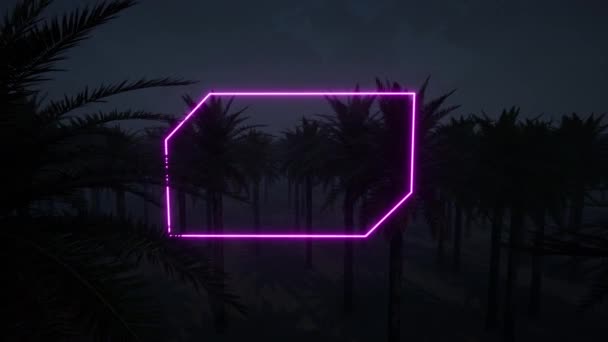 粉色霓虹灯框架棕榈树雾丛林中4K — 图库视频影像