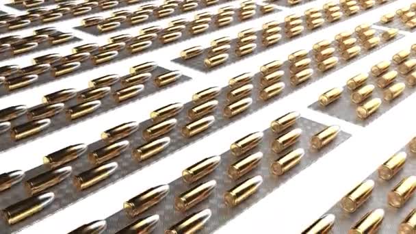 Proiettili Giacciono Fila Sul Retro Bianco Grado Loop Senza Fine — Video Stock