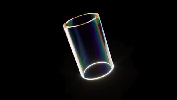 全息圆柱形玻璃或水晶几何物体上的黑色背能循环无限4K — 图库视频影像