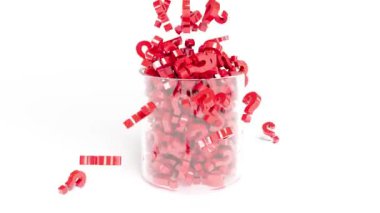 Kırmızı işaret soruları cam silindir kavanozun üstüne düşüyor.