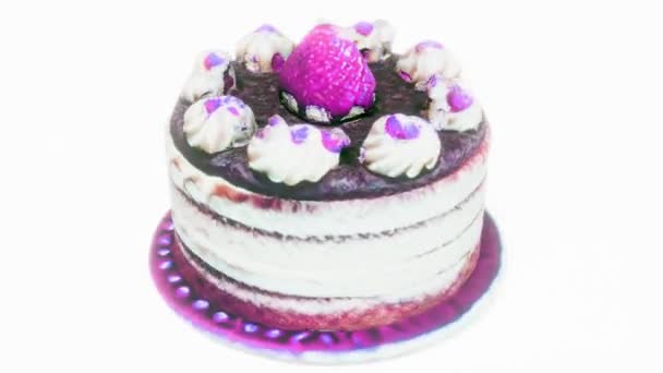 無限の4Kをループできる白い背部のイチゴが付いている甘いクリーム ケーキ — ストック動画