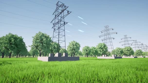 Impulso Eléctrico Mueve Través Cables Torres Transmisión Potencia — Vídeos de Stock