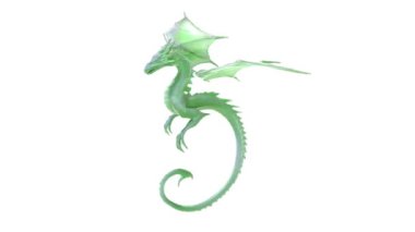 Eğri kuyruklu 3 boyutlu yeşil ejderha 4k döndürebiliyor.