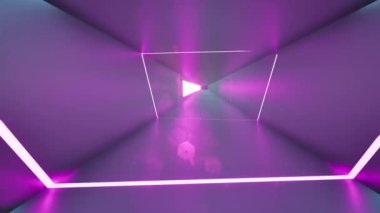 Uzun neon pembe tünel gelecekteki parlak koridor 4k